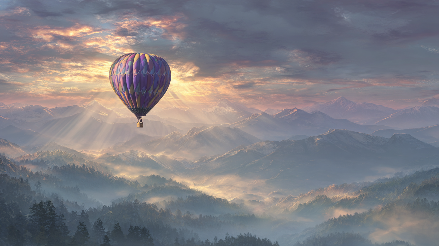 🌄薄雾山峦，热气球的诗意远方