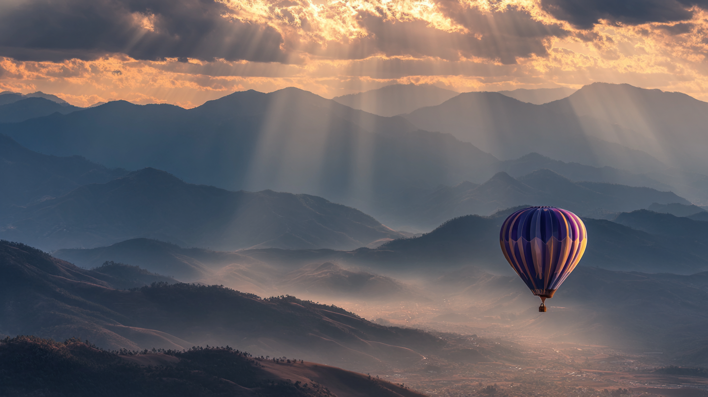 🌄薄雾山峦，热气球的诗意远方