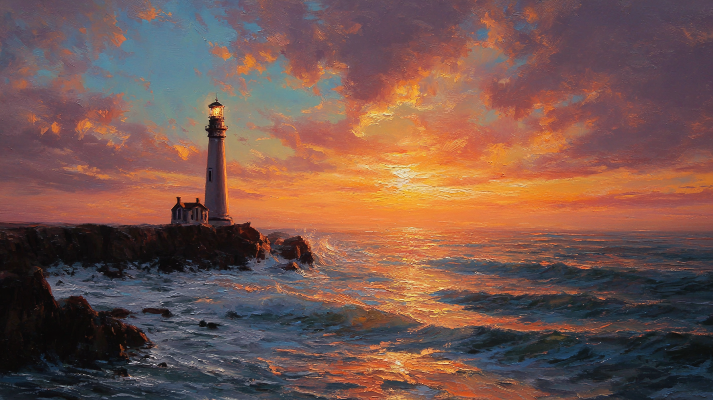🌅守望灯塔，海边的落日余晖