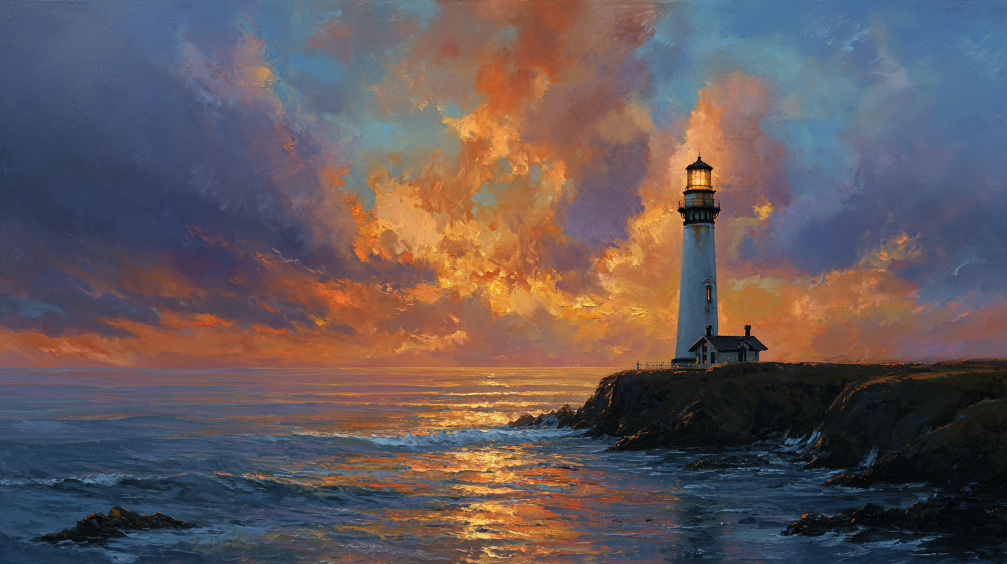 🌅守望灯塔，海边的落日余晖